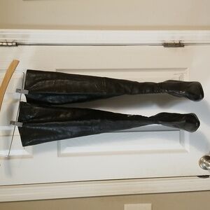 Loeffler Randal Marilyn Over the Knee Thigh high Black Leather Boots Inside Zipp